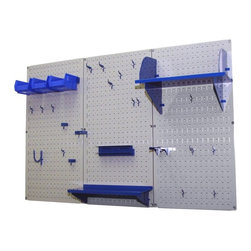 Gray Pegboard with Blue Peg-Board Accessories by Wall Control Storage Systems - Garage And Tool Storage