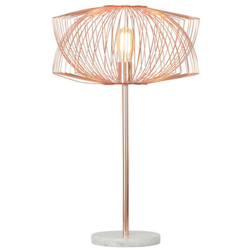 Metal 28" Table Lamp W/cage Shade, Rose Gold