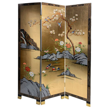 Oriental Folding Screen Hand Painted Gold Leaf Waterfall