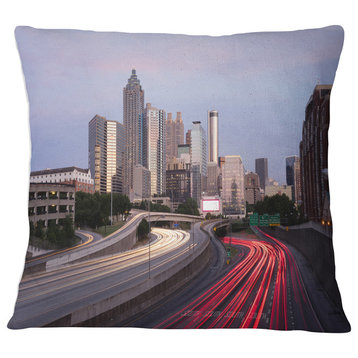 Atlanta Georgia Rush Hour Traffic at Dusk Cityscape Throw Pillow, 18"x18"