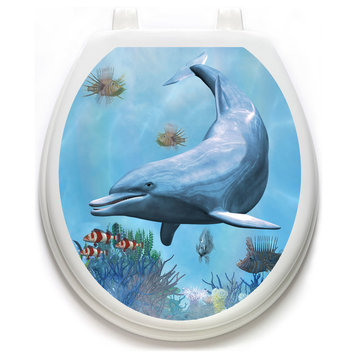 Dolphin Dream Toilet Tattoos, Toilet Lid Decal, Round Standard