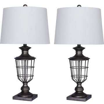 Open Metal Cage Urn Table Lamps (Set of 2) - Antique Silver