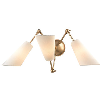 Hudson Valley Buckingham 3-Light Wall Sconce 5300-AGB, Aged Brass