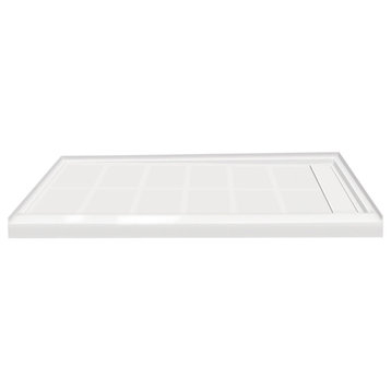 Transolid Linear 60"x34" Rectangular Shower Base with Right Hand Drain, White