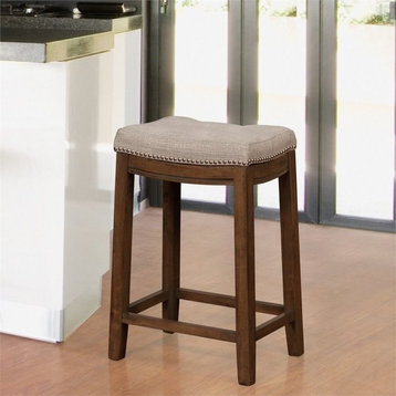 Linon Claridge Counter Stool Gray Woven Padded Seat Wood Frame in Rustic Brown