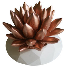Contemporary Decorative Objects And Figurines Metallic Succulent Sculpture, Rose Gold, Round Geometric Container