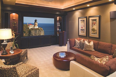 Design ideas for a transitional home theatre in Other.