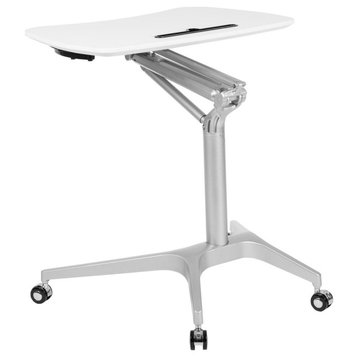 Mobile Sit-Down, Stand-Up White Computer Ergonomic Desk with 28.25W Top...