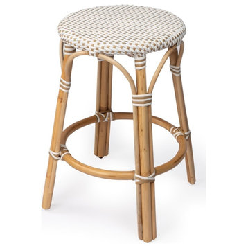 Beaumont Lane Island Living Rattan Counter Stool in Beige and White