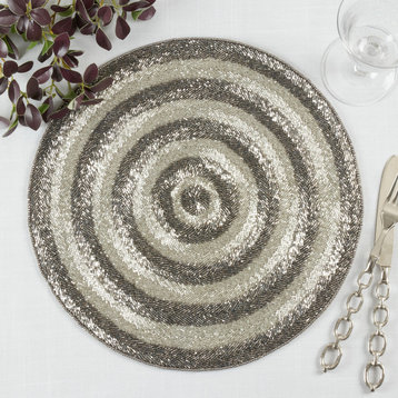 Circle Design Beaded Placemats, Set of 4, Silver
