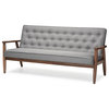 Sorrento Retro Upholstered Wooden 3-Seater Sofa, Gray Fabric