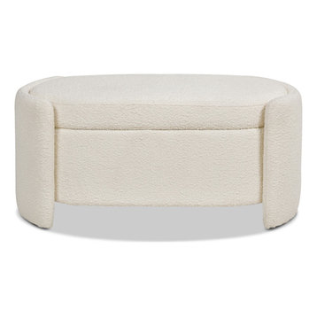 Fuji 44" Upholstered Oval Storage Bench, Ivory White Boucle