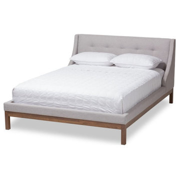 Bowery Hill Modern Upholstered Fabric Queen Platform Bed in Grayish Beige