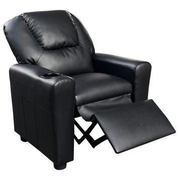 Marisa PU Leather Kids Recliner Chair with Cupholder, Black