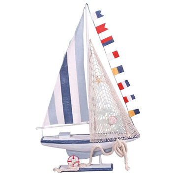 Distressed Wood Sailboat Model on Stand