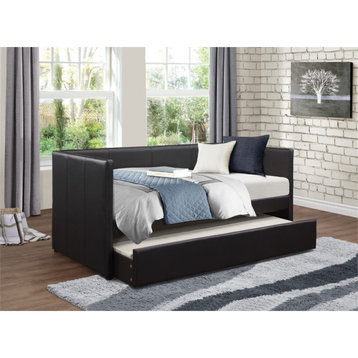 Lexicon Adra Contemporary Faux Leather Daybed in Black Finish