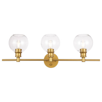 Brass Finish And Clear Glass 3-Light Wall Sconce