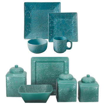 Savannah Western Dinnerware and Canister Set, Turquoise, 21 Piece