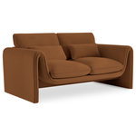 Meridian Furniture - Sloan Saddle Velvet Fabric Loveseat - Position this elegantly eye-grabbing Sloan velvet loveseat wherever you need to inject sophistication and beauty into your room. This loveseat features sumptuously appointed soft saddle velvet that covers every inch of its softly padded arms, seat, and back cushions, ensuring total bliss while you read or watch TV. A wooden frame adds durability to the design, and the addition of a special matching pillow on the back adds to the chair's overall comfort factor.