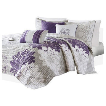 Madison Park Printed Fabric 6-Piece Quilted Coverlet Set, Full/Queen
