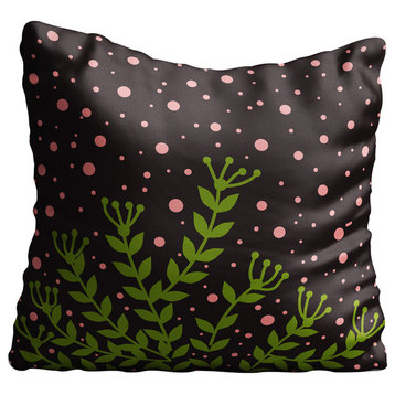 Green Leaves, Pink Polka Dots Brown Throw Pillow Case
