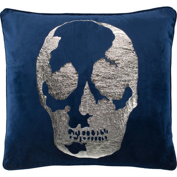 Rayen Skull Pillow - Blue, 20x20