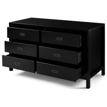 57" Classic Solid Wood 6-Drawer Dresser, Black