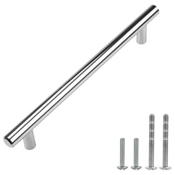 Solid Polished Chrome Cabinet Handle Pull 6-1/4" (160mm) Hole Centers, 8" Length