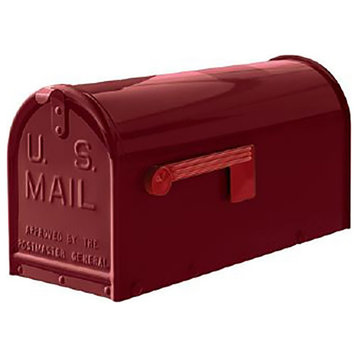 Janzer Curbside Mailboxes W/Red Flag, Gloss Burgundy