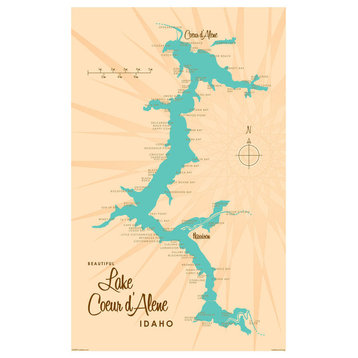 Lakebound Coeur D'Alene Idaho Map Art Print, 12"x18"