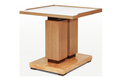 Dupre-Lafon inspired Side table in brushed Oak, Parchment and Macassar Ebony