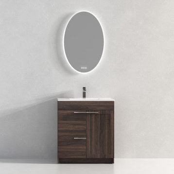 Freestanding Bathroom Vanity With Top Mount Sink, Cali Walnut, 30'' Ceramic Sink