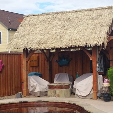 Thatch roof pergola in Amarillo, Texas.