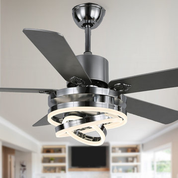 52"  Reversible Ceiling Fan with Reversible Blades and Remote Control, 6-Speed, Silver, 52