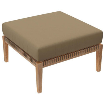 Modway Clearwater Teak Wood and Fabric Outdoor Ottoman in Gray/Light Brown