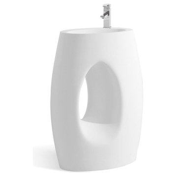 ADM Bathroom Oval Freestanding Pedestal Sink, White, 24", Matte White