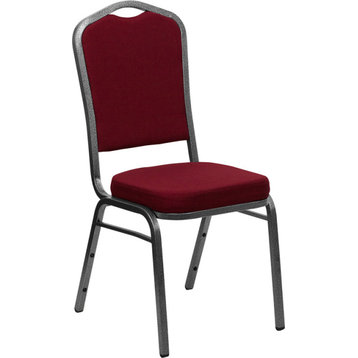 Crown Back Stacking Banquet Chair in Burgundy Fabric - Silver Vein Frame
