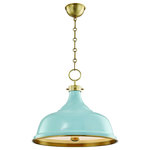 Hudson Valley Lighting - Painted No.1, Pendant With Aged Brass Finish, Blue Bird Shade - Designed by Mark D. Sikes