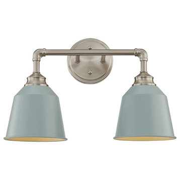 Light Vanity Light, Painted Silver Metal Shade, Satin Nickel, 2-Light