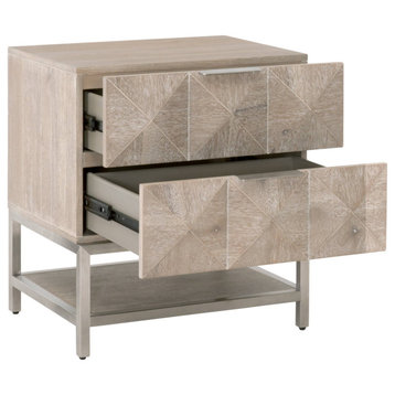 3D Diamond Natural Gray 2 Drawer Nightstand, Brushed Stainless Steel Hardware