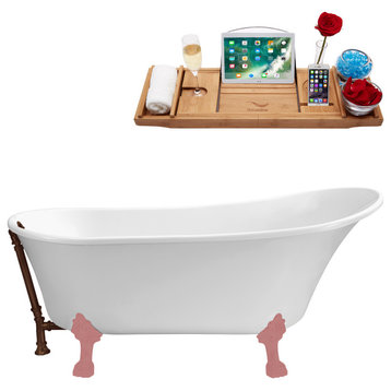 67" Streamline N340PNK-ORB Soaking Clawfoot Tub and Tray With External Drain