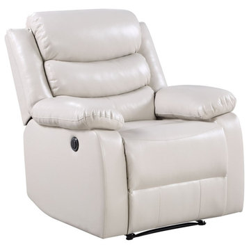 Bowery Hill Faux Leather Power Recliner with Pillow Top Armrest in Beige