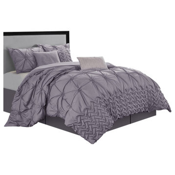 Piercen 7-Piece Bedding Comforter Set, Purple, Queen