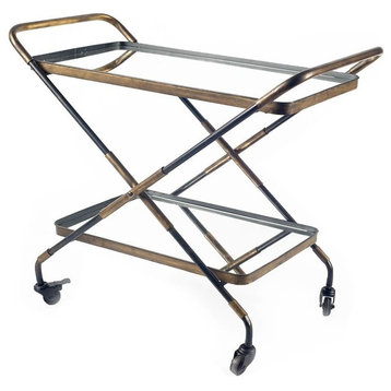 Charlize Gold Metal Two-Tier w/ Mirrored Shelves Bar Cart
