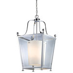 Z-Lite - Ashbury 4 Light Pendant, Chrome - This medium sized fixtures packs big style modern looks, without loosing any of the delicate tenderness found in traditional lighting. Chrome geometric shapes complimented with clear beveled glass on the outside of the fixture combined with warm glowing matte opal glass on the inside ensures that this style of lighting is truly unique.