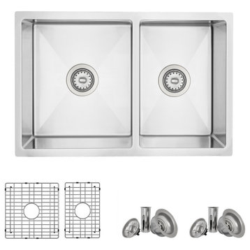 AZUNI 27"L x 18"L Double Bowl 60/40 Dualmount 16G Reversible Kitchen Sink