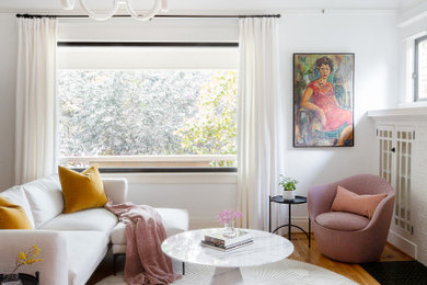 Transitional living room photo in Portland
