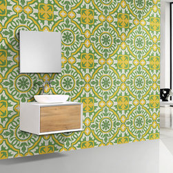 Moroccan Mosaic & Tile House - 8"x8" Baha Handmade Cement Tile, Green/Yellow, Set of 12 - Wall And Floor Tile