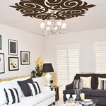 WALLTAT - Scroll Ceiling, Chocolate, 42"x42" - Scroll Ceiling Medallion Decals fits both modern or traditional decor that will accent your lighting fixture or ceiling. This decal design was inspired by hand carved molding medallions.  Sophisticated and fun, it proves that beautiful elements are relevant for all facets of decor including the ceiling.  Great for foyers, kitchens, dining rooms, living rooms, bedrooms, boutiques, or any space in need of that special something. Can also be used on walls. For ceiling use, center of design will need to be trimmed to accommodate electrical wiring. Available on Houzz in Size D in Chocolate. Convert your plain ceilings into works of art in just minutes with DIY WALLTAT Wall Decals. Made in the U.S.A.