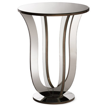 Kylie Hollywood Regency Glamour Mirrored Accent Side Table, Silver Mirrored